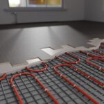 Querschnitt Fußbodenheizung, Estrich und Laminat